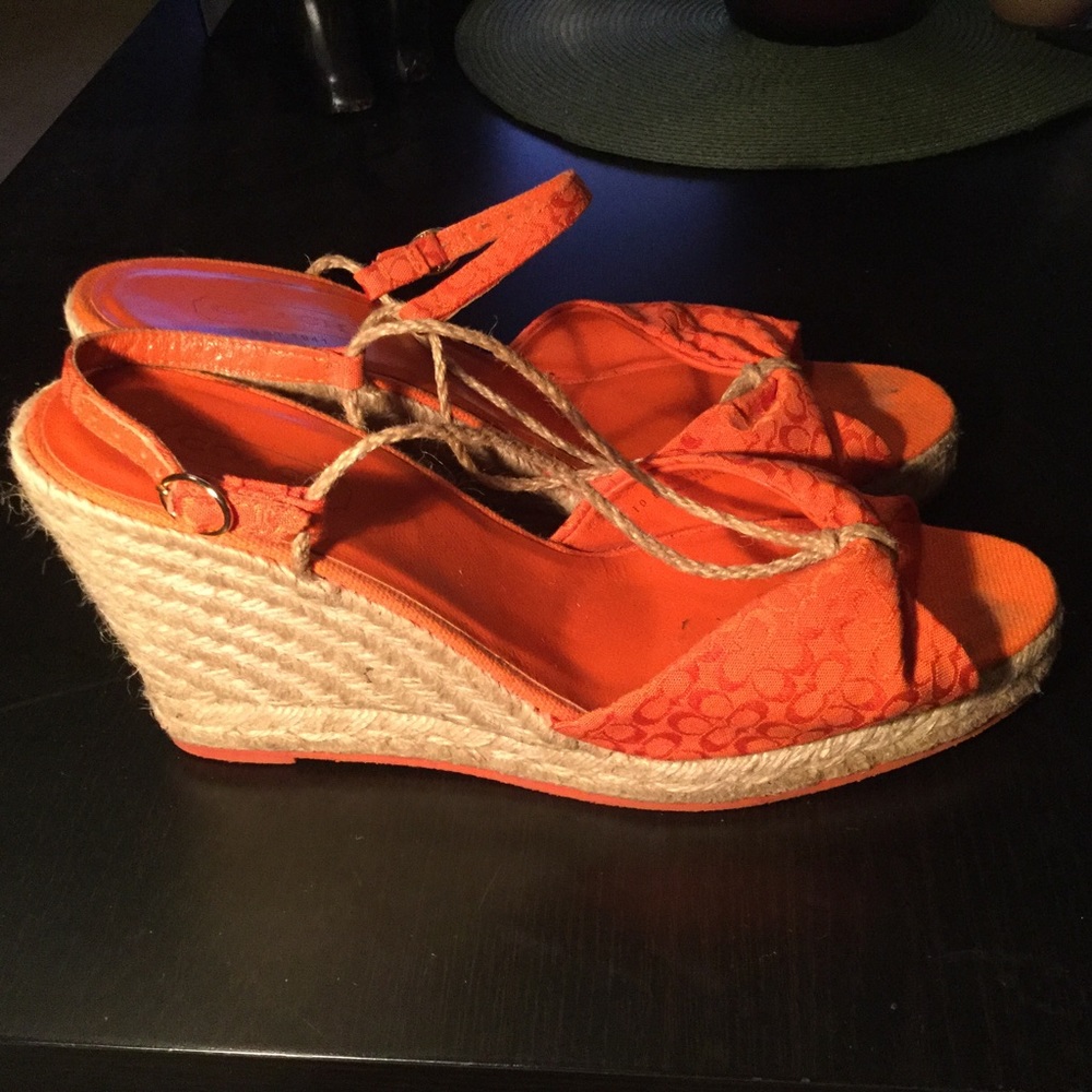 Coach Orange logo print wedge shoes